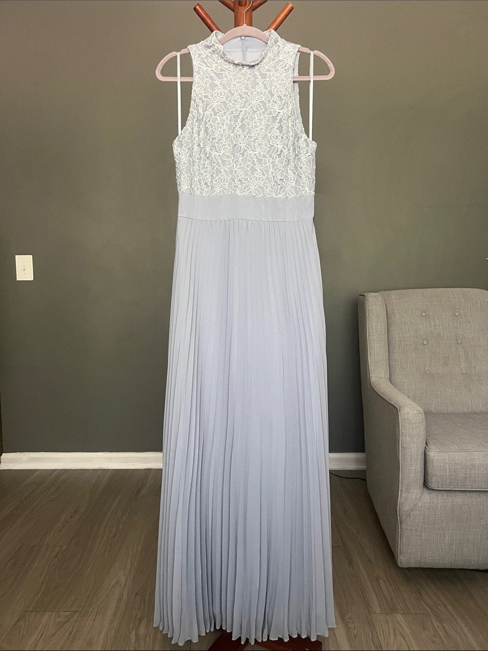 Jessica Howard Pale Blue Lace Pleated Maxi Dress